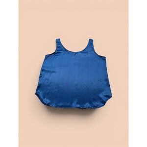 Vintage 90s Jay Jacobs Royal Blue Satin Scoop Neck Tank Top Large Womens Blouse